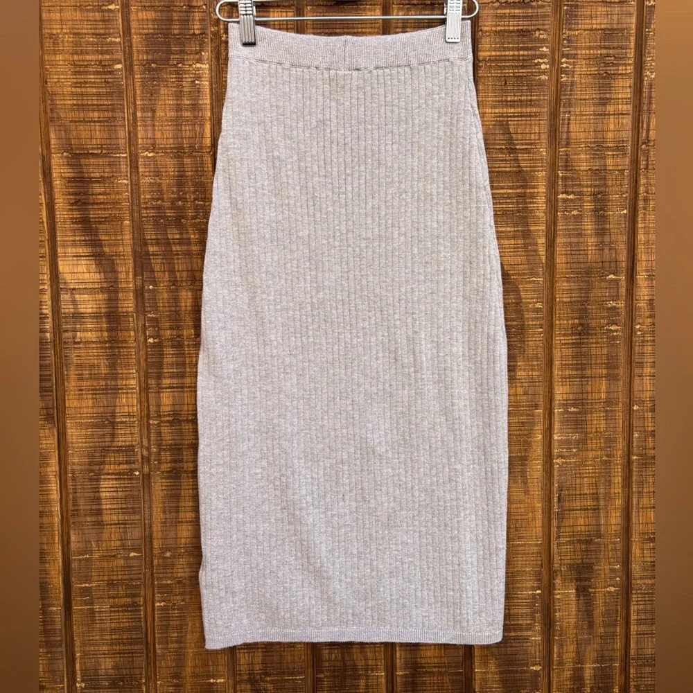 Free People Skyline Gray Ribbed Knit Split Skirt
